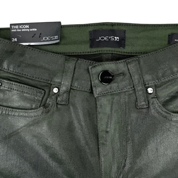 NWT JOE'S JEANS The Icon Mid Rise Skinny Ankle Sz 24 Green Coated Laser Camo - Picture 6 of 8